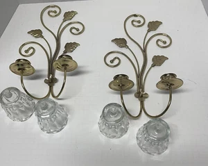 Home Interiors SCONCES CANDLE HOLDERS GILT WROUGHT METAL HOLLYWOOD REGENCY HOMCO - Picture 1 of 9