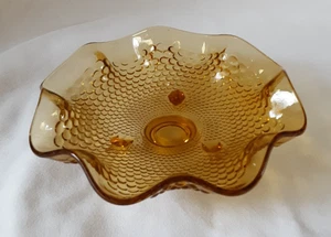 Fenton Hobnail 3 Fuß Bernstein Süßigkeiten/Schmuckschale. 6-3/4" x 3" - Bild 1 von 12