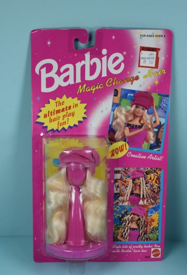 Mattel 68090 Barbie 1994 Magic Change Hair Pink Beret Hat Blonde Hair