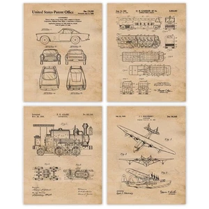 Classic Plane Train Bus Auto Patent Prints, 4 (8x10) Art Decor Home Work Office - Picture 1 of 10