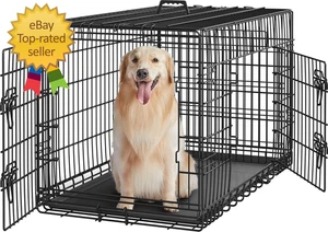 Cajón de doble puerta de 42 pulgadas para perros con divisor para cachorro a adulto XL de metal plegable - Imagen 1 de 12