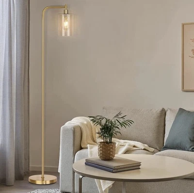 Industrial Floor Lamp with Hanging Glass Shade Brass Gold,with Edison E26 Base - Image 1 of 4