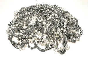 8' Vintage Beaded 3 Strand Braided Garland Silver White Christmas Tree - Picture 1 of 6