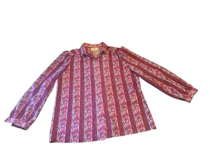 Camicia donna Fire Islander vintage anni 70 a righe floreali poliestere con bottoni taglia 36 - Foto 1 di 5