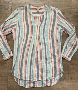 NWT LL Bean Tunic Pullover Shirt Womens S Pool Blue Stripe 100% Linen Beachy - Picture 1 of 8