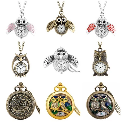 Vintage Style Owl Design Steampunk Analog Quartz Pocket Watch Necklace Chain - Image 1 of 4