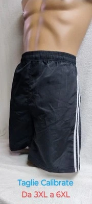 Pantaloncino Mare Uomo Nero Righe Bianche Laterali,Taglie Calibrate da 3XL a 6XL - Immagine 1 di 4