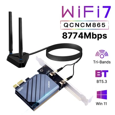 QCNCM865 WiFi 7 Desktop PCI-E Adapter,Tri-Band BT5.3 (802.11be),AMD Only,Win11 - Image 1 of 4