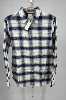 Camisa Adriano Goldschmied Colton Para Hombres L Azul Crema Manga Larga Franela Cuadros NUEVA Foto 1 de 4