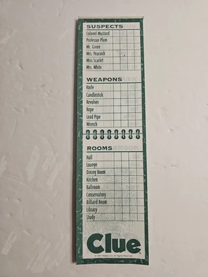 CLUE 侦探笔记本垫 19 仅 1998 年游戏替换件零件  — 第 1/2 张图片