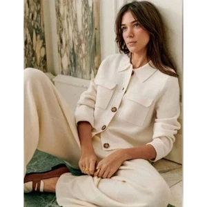 Cárdigan Sezane Betty Crudo Lana Merino Manga Larga Elegante Estilo Parisino Talla M (XS) - Imagen 1 de 12