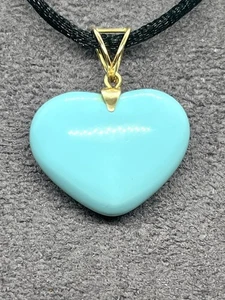 Ciondolo Cuore Bombato In Pasta Di Turchese 20x30mm Oro 14kt Fatto A Mano Italia - Picture 1 of 6