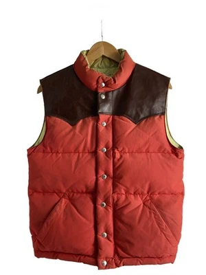 McCOYS Down Vest Red Leather Yoke Size 38 Fading Stains #EK ADB - Image 1 of 4