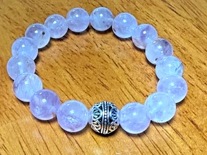 Handmade 10mm Lavender Amethyst & Silver Bead Protection Bracelet - Picture 1 of 4
