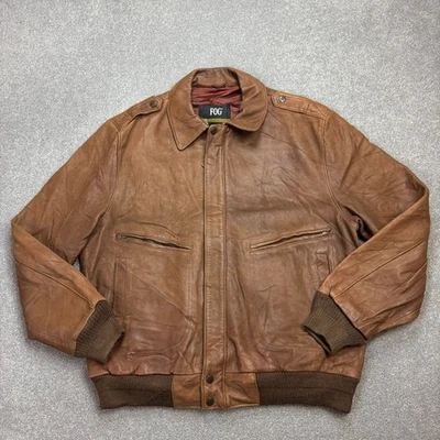 Leather Flying Jacket Adult Large Brown Bomber Military Aviator Coat Flight Men* - Image 1 of 4