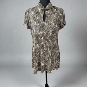 Túnica elástica arrugada de colección para mujer grande marrón tostado remolino cierre rana glamour años 80’s - Imagen 1 de 8