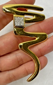 Parklane Brooch Pendant Converts Gold Tone Crystals Large MOD 70s MCM Swoosh - Picture 1 of 14