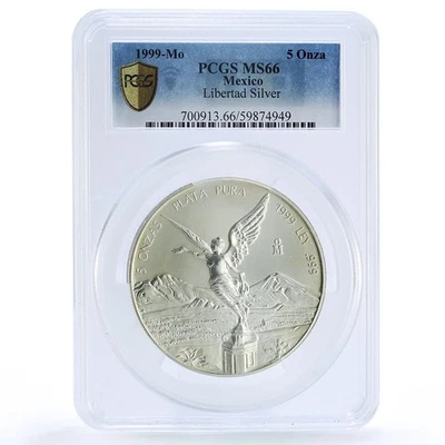 Mexico 5 onzas Libertad Angel of Independence KM-615 MS 66 PCGS silver coin 1999 - Image 1 of 4