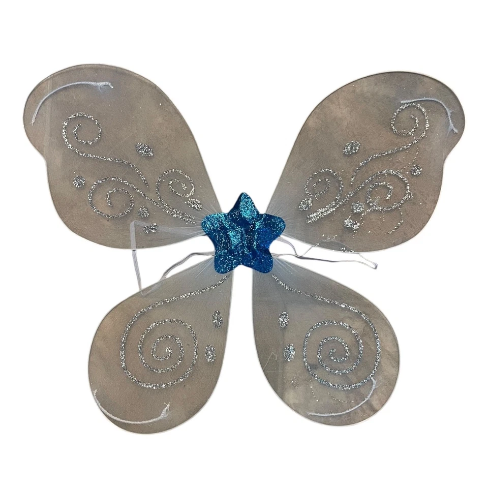 Blue Silver Glitter Nylon Girls Butterfly Fairy Wings - Image 1 of 1