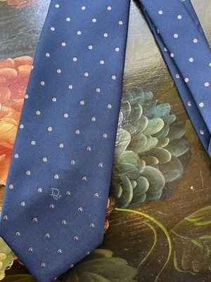 Винтажный Christian Dior шеи галстук мужской темно-синий горошек классический дизайнер ~ EC - Изображение 1 из 4