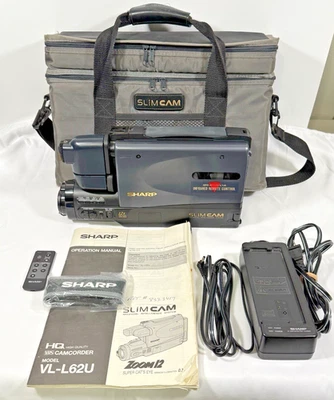 SHARP VHS SlimCam w/ Case, Charger, Remote, Model VL-L62U Vintage - Image 1 of 4