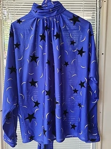 Vintage 80s Oleg Cassini Moon Stars Celestial Blouse Top Blue Sz 10 Dolman 22" - Picture 1 of 13