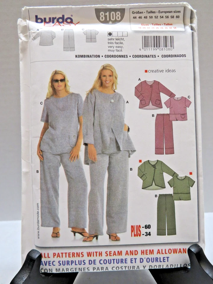 Chaqueta Top Pantalones Talla Grande Burda Patrón 8108 18-34 Foto 1 de 1