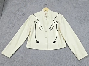 Vintage 80s Lucille Jacket Womens Small White Cropped Mandarin Collar Made USA - Picture 1 of 19