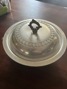 Vintage Aluminum Serving Dish Lidded Chafing Dish hammered Leaf Design - Picture 1 of 7