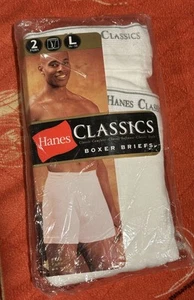 NUEVO Vintage 2002 Hanes 2 Pares CALZONCILLOS BOXER BLANCOS PARA HOMBRE Talla L Grande 36-38 - Imagen 1 de 5