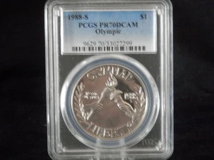1988 S $1 Olympic Silver Commemorative Dollar PCGS PR70DCAM - Picture 1 of 3