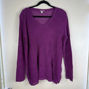 Eileen Fisher Top Linen Open Loose Knit Crewneck Sweater Purple Size Large - Picture 1 of 12