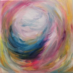 abstract contemporary original acrylic 14x14in canvas Amanda Norman Colorful - Picture 1 of 5