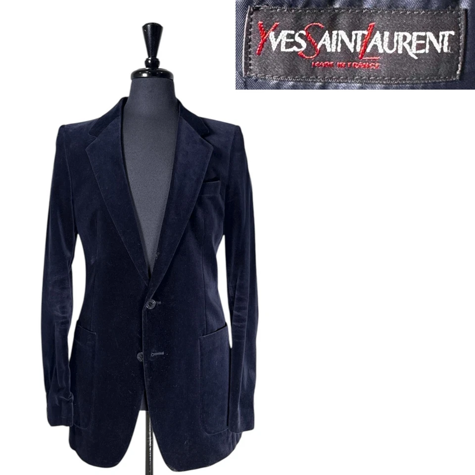Vintage Yves Saint Laurent YSL Mens 38L Blue Velvet Blazer Sport Coat Jacket - Image 1 of 4