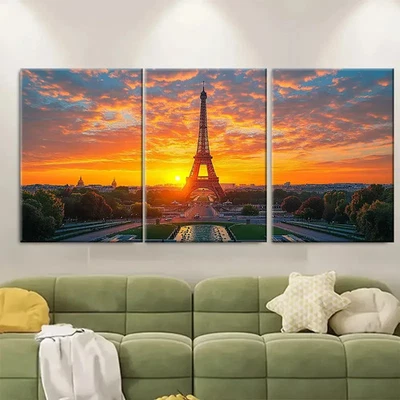 3pcs  Eiffel Tower Sunset Artwork DT  Wall Art Canvas  Unframed/Framed - Image 1 of 4