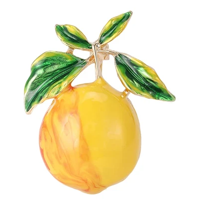 Broche Retro Fruta Limón Pin Dorado Esmalte Amarillo Cítricos Joyería Hoja Regalo Verano Foto 1 de 4