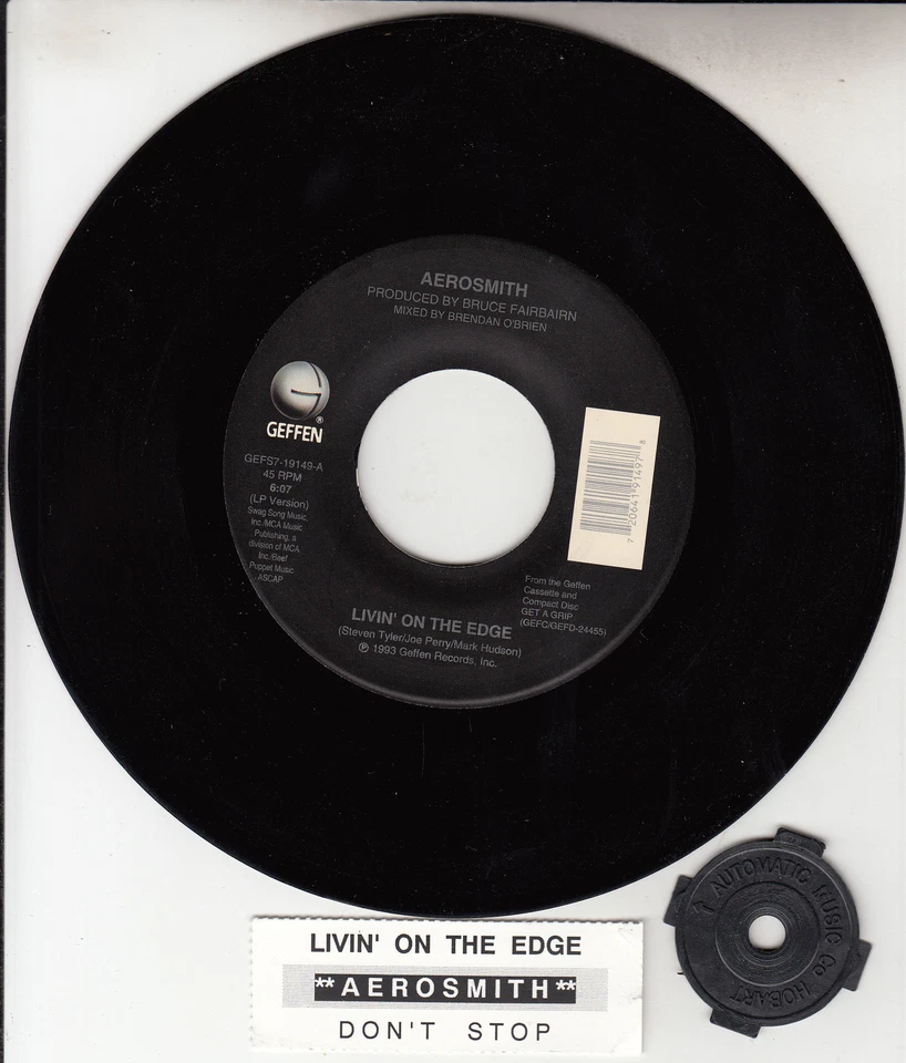 AEROSMITH Livin' on the edge  45 rpm vinyl record + juke box title strip  - Image 1 of 1