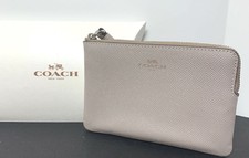 Coach Corner Zip Wristlet Crossgrain Leather Grey Birch F58032 $78 New