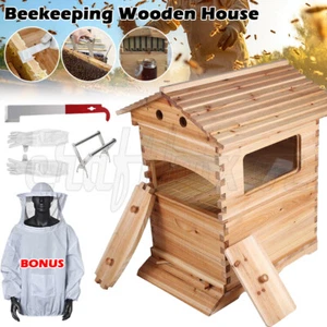 Upgraded Auto Shedding Honey Frame +Wooden Bee Hive House Comb Beehive Box Kit - Picture 1 of 12