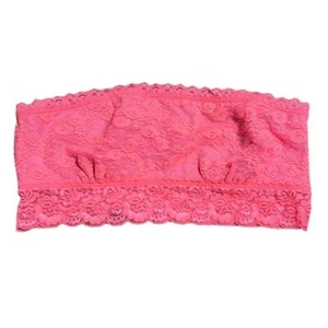 PINK Victoria’s Secret Bandeau Woman’s Size Medium Hot Pink Lace Floral Stretch - Picture 1 of 10