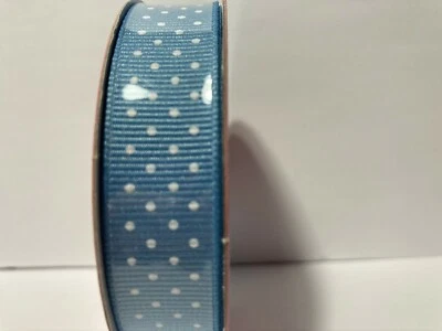 Blue White Polka Dot Ribbon 5/8" 9 Feet Ribbed Simply Spring by Nicole 2 Rolls - Image 1 of 4