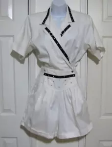 VTG USA CACH´E Romper Dressy White Embellished short sleeve wide-leg M - Picture 1 of 15