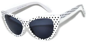 WHITE CAT EYE SUNGLASSES BLACK POLKA DOTS DARK GREY SMOKE LENS WOMEN UV400 - Picture 1 of 6