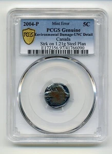 Mint Error 2004P Canada 5 Cent Struck on 1.21g Steel Planchet - PCGS UNC Detail - Picture 1 of 2