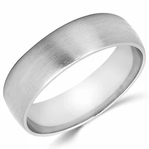 Solid 14K White Gold 6mm Brush Finish Men's and Women's Wedding Band Ring - Picture 1 of 4