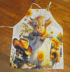 BABY COW IN PALE APRON SUNFLOWERS - Picture 1 of 1