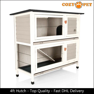 Rabbit Hutch by Cozy Pet 4 ft Grey 2 Levels Guinea Pig Hutches Run Ferret Runs