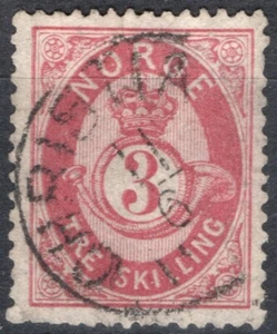 1102 Norway 1872-75, NK 18, Shilling Posthorn, canc. MI 18, SC #18. - Picture 1 of 1