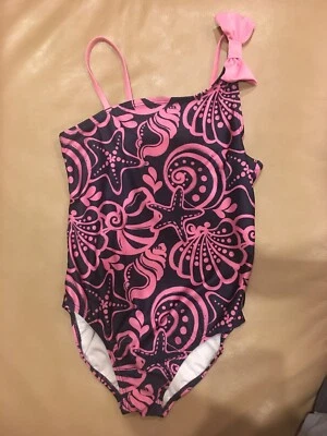 Traje de baño Gymboree para niñas azul marino/rosa traje de baño talla 10 lazo conchas marinas estrellas de mar Foto 1 de 4