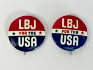 2 Vintage 1964 "LBJ For The USA" Political Presidential Campaign Pinback Buttons - Picture 1 of 3